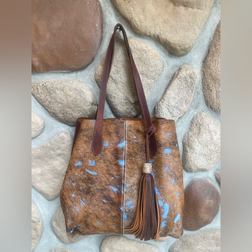 COWGIRL BoHo HANDMADE In MEXICO Leather Cowhide Tote One of a kind! 13x13